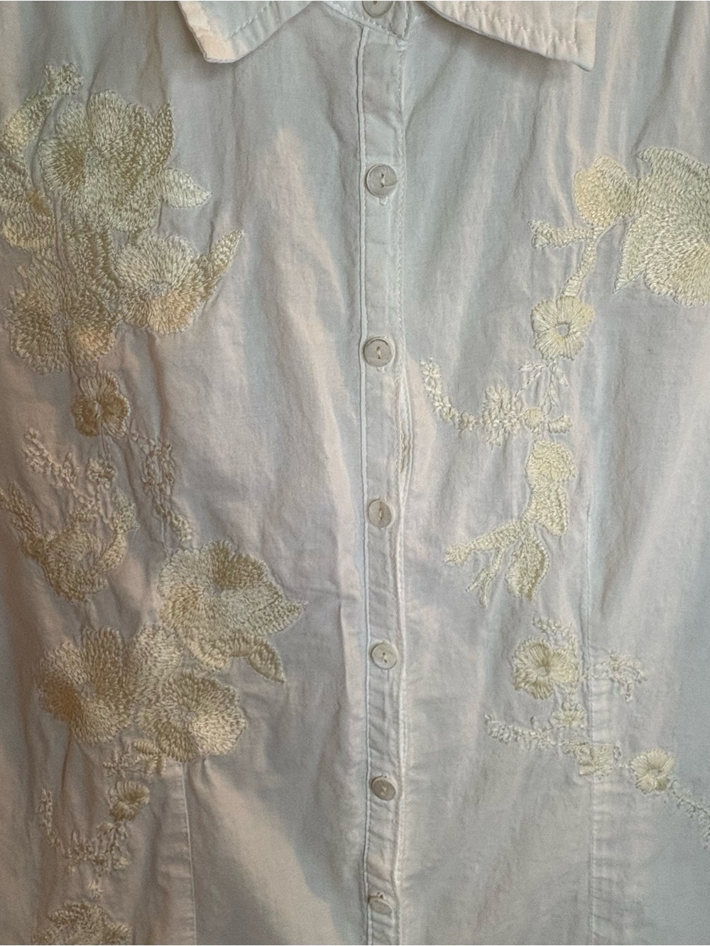 Sundance 100% Cotton Off White Embroidered Button-Down Shirt